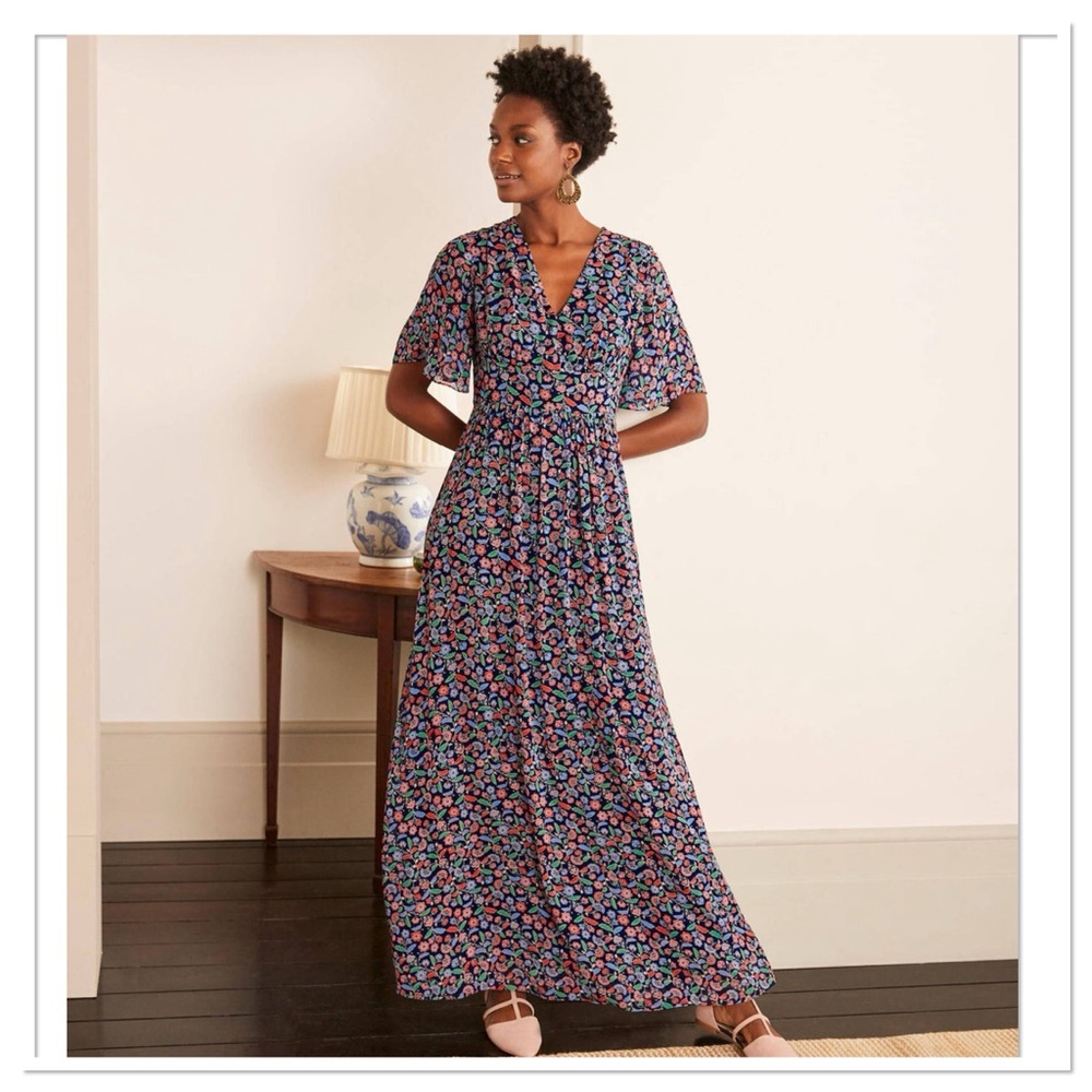 Boden Veronica Maxi Dress French Navy Trailing Posy Red Size 6 - Picture 2 of 13